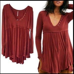 Free People Ribbed Long Sleeve Empire Waist Top Large